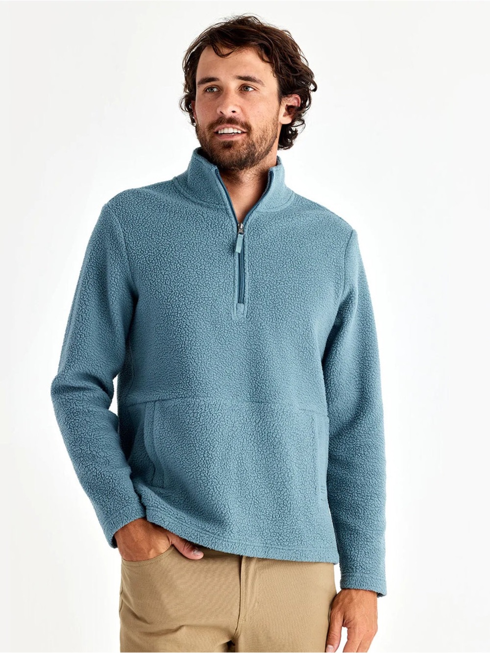 Free Fly Men’s Sherpa Quarter Zip – Stormy Sea – Size Medium